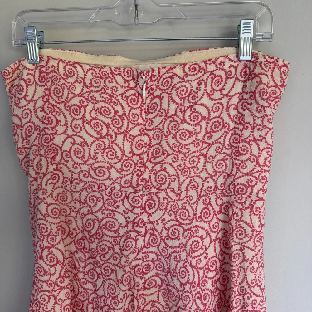 Vintage J. Crew Strapless Fit & Flare Midi Dress Pink Swirl 100% Cotton Size 8